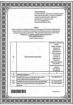 риложение к свидетельству о допуске к определенным видам работ №1